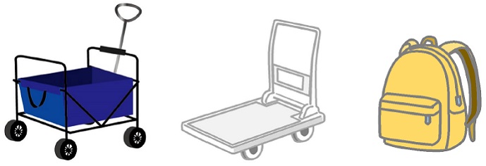 イラスト：リヤカー、台車、リュックサック