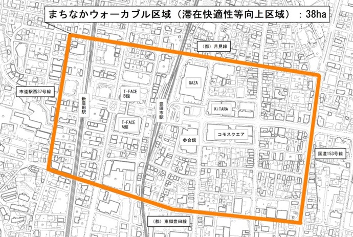 地図　まちなかウォーカブル区域（滞在快適性等向上区域）内：38ha