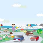 図：街中を車が走っている